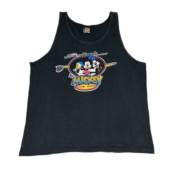 Vintage Mickey Mouse Surfboards Tank Top Large Black Beach Surf Single Stitch - Picture 1 of 9